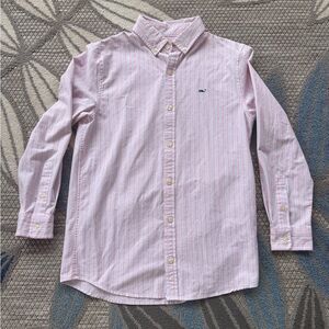 Vineyard Vines Performance Youth Pink Blue Striped Long Sleeve Button Down 12-14